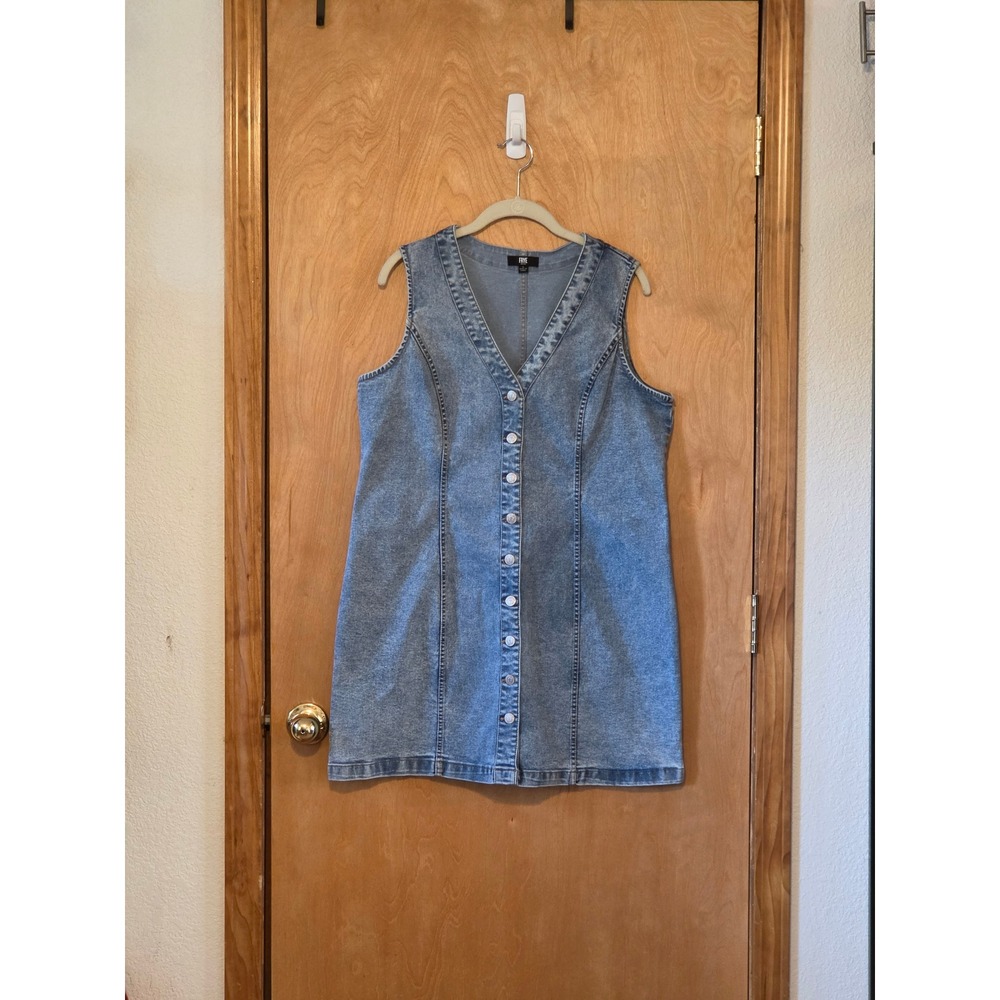 FRYE Light Wash Denim Button Down Long Vest Dress Cotton Blend Blue Large